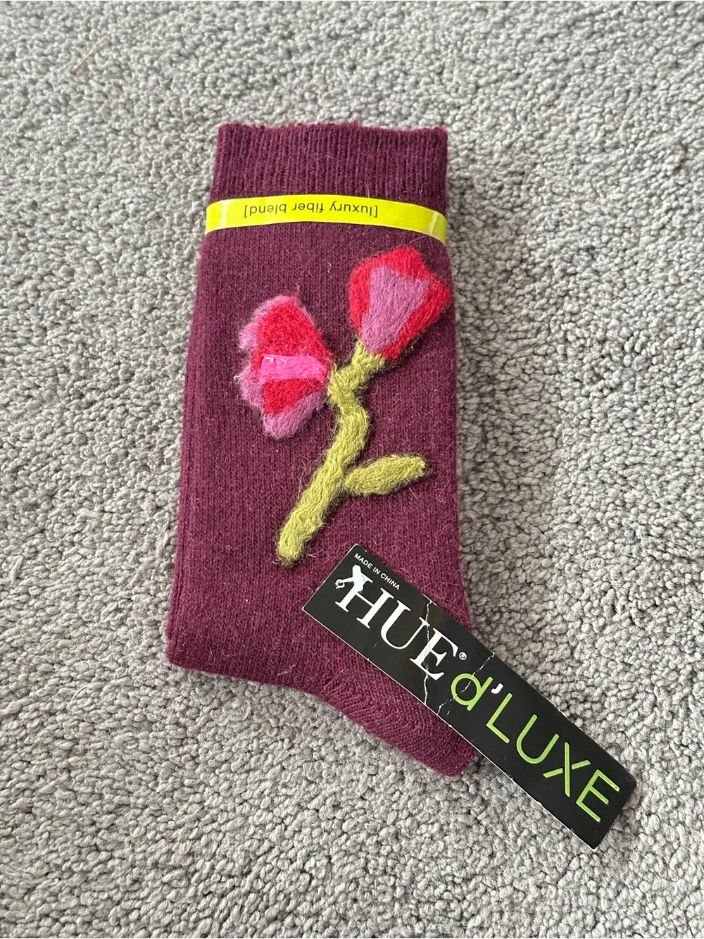 NWT HUE d'LUXE Plum Floral Embellished Socks Modal Wool Fairycore Whimsigoth